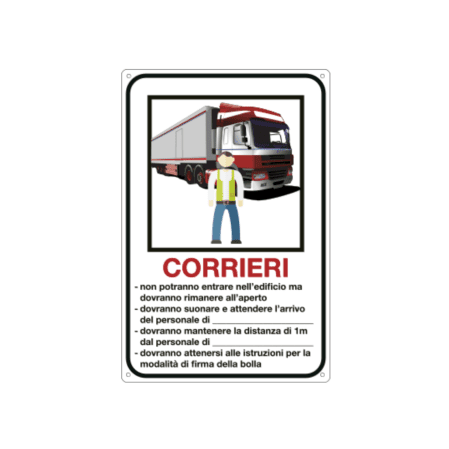 Cartello in alluminio Covid-19 regole per corrieri